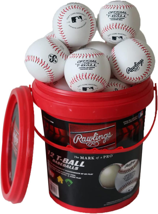 Rawlings | Official T-Balls | TVB | Youth/6u | Bucket | 12 Count | Sponge Rubber Core | Indoor/Outdoor White - offpricesports