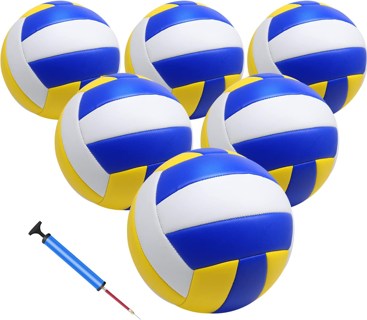 6 Pack Official Size 5 Volleyball Balls of Composite Leather Inflatable with Pump for Womens, Mens, for Outdoor, Indoor, Beach, Pool - offpricesports