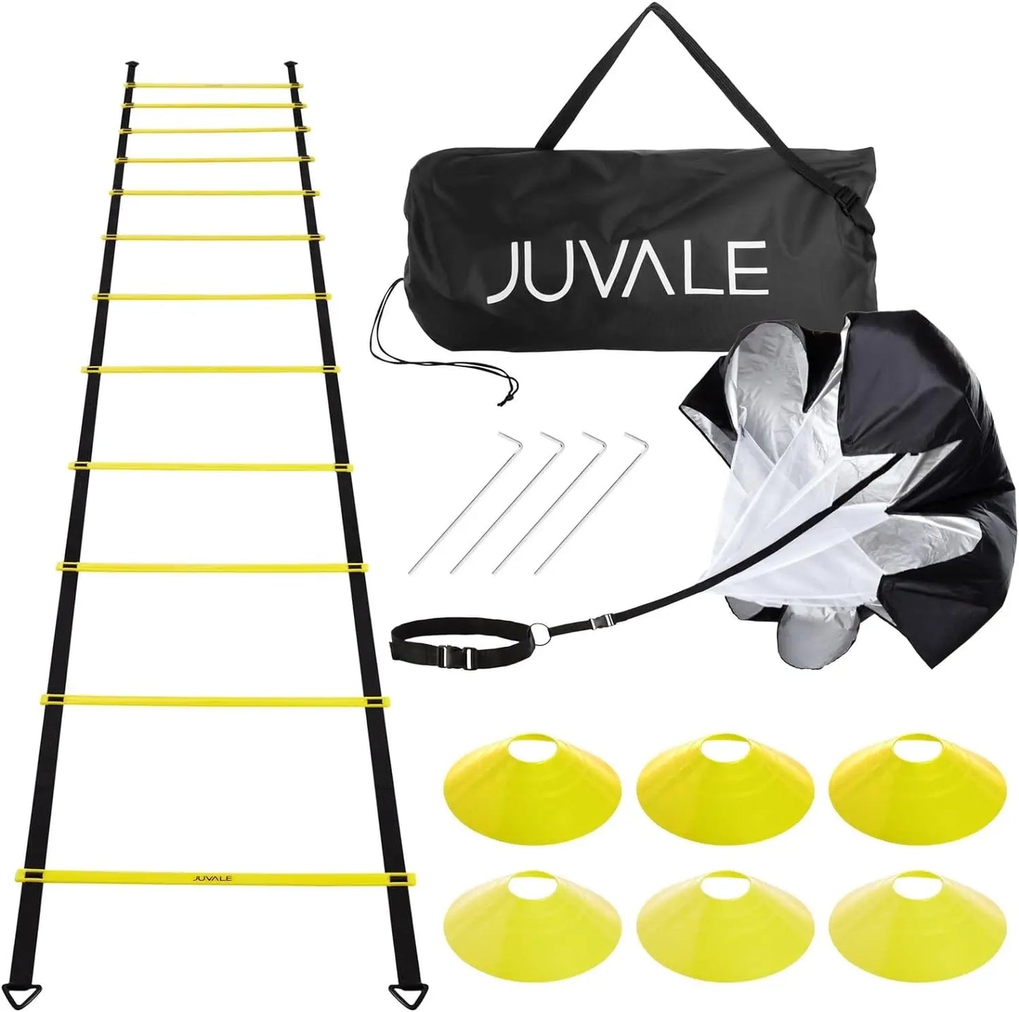 Juvale Agility Ladder Workout Equipment with 6 Speed Training Cones and Resistance Parachute, Footwork Skills Drill Gear for Football and Soccer (20 Ft) - offpricesports