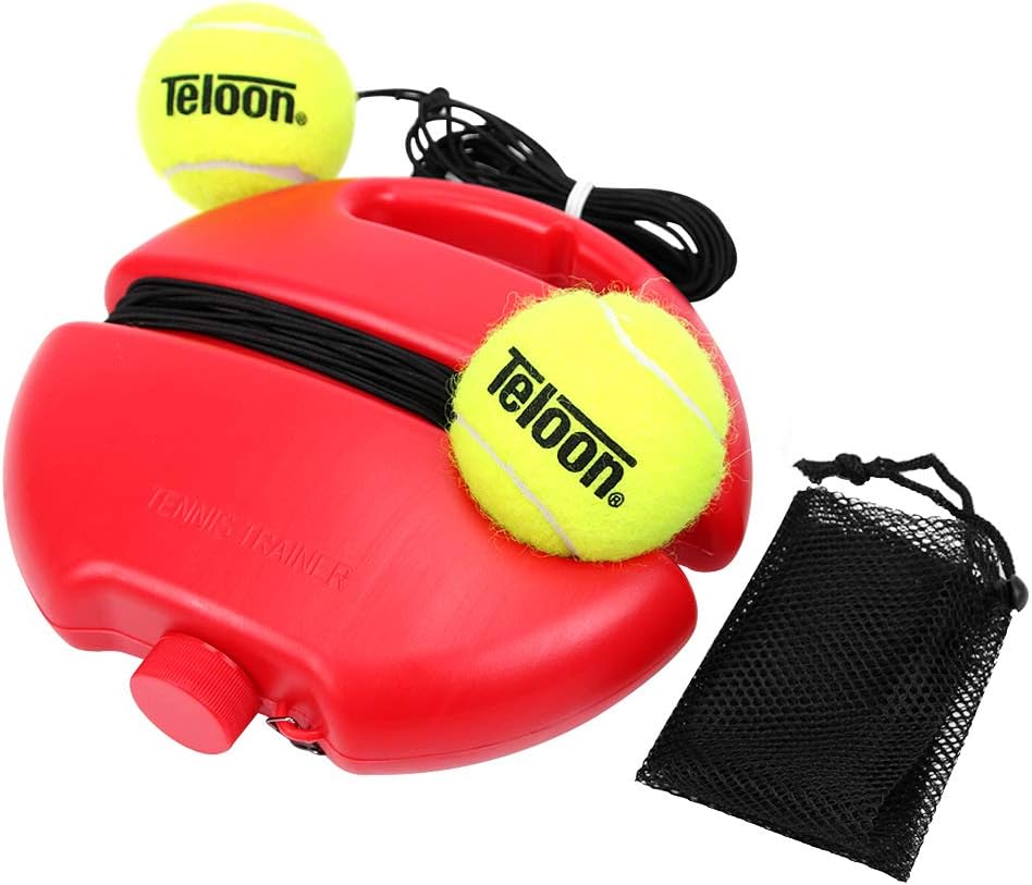 Teloon Solo Tennis Trainer Rebound Ball with String for Self Tennis Practice Training Tool for Adults or Kids Beginners with 2 String Balls Elastic and a Portable Mesh Bag - offpricesports