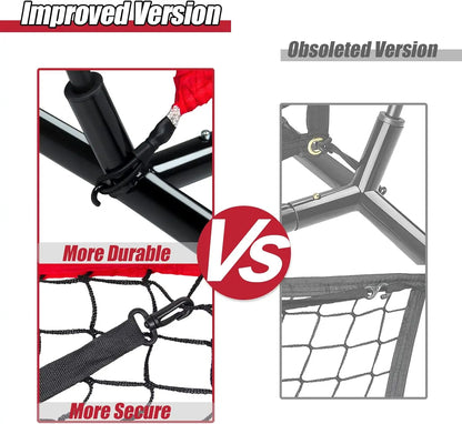 LIBERRWAY Baseball and Softball Practice Net 7×7ft Portable Hitting Pitching Batting Training Net Baseball Backstop Net with Batting Tee Ball Caddy Strike Zone Bow Frame Baseballs Carry Bag Black Red offpricesports