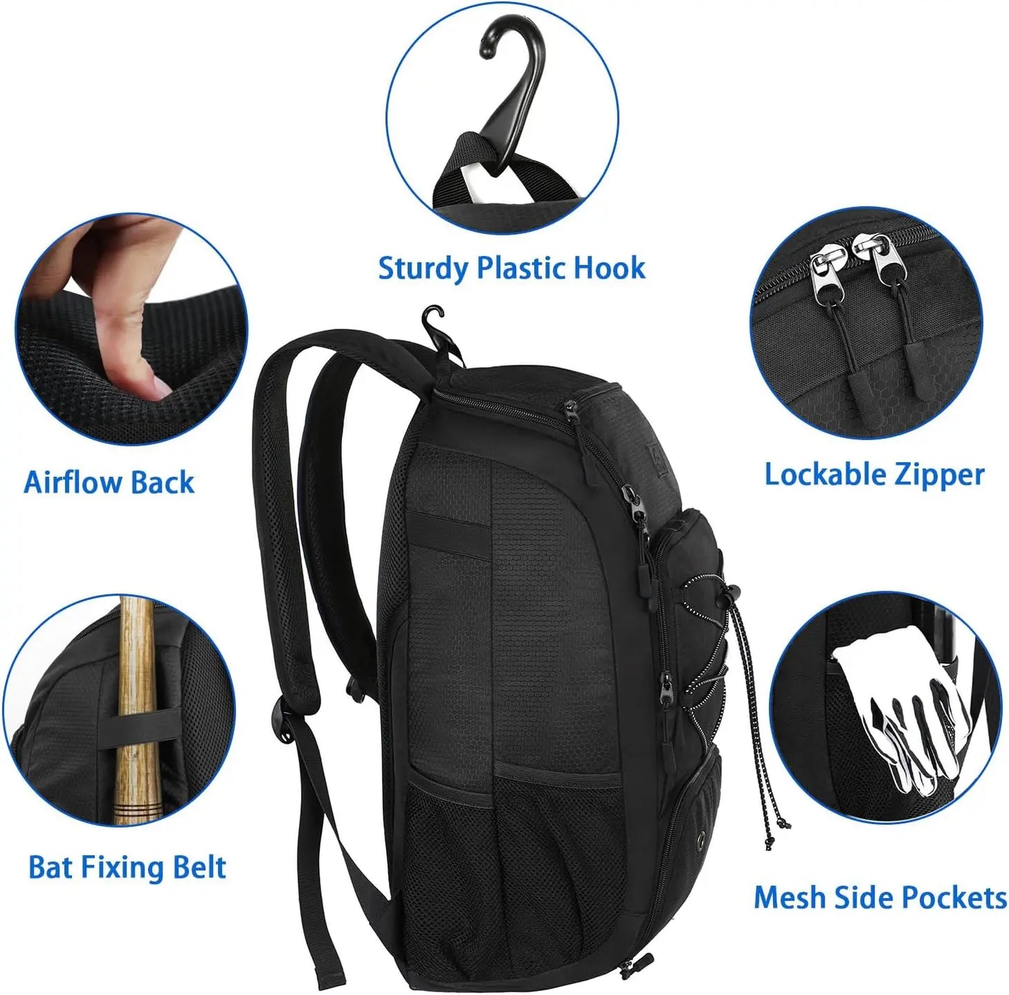 MATEIN Baseball Backpack, Softball Bat Bag with Shoes Compartment for Youth, Boys and Adult, Lightweight Baseball Bag with Fence Hook Hold TBall Bat, Batting Mitten, Helmet, Caps, Teeball Gear - offpricesports