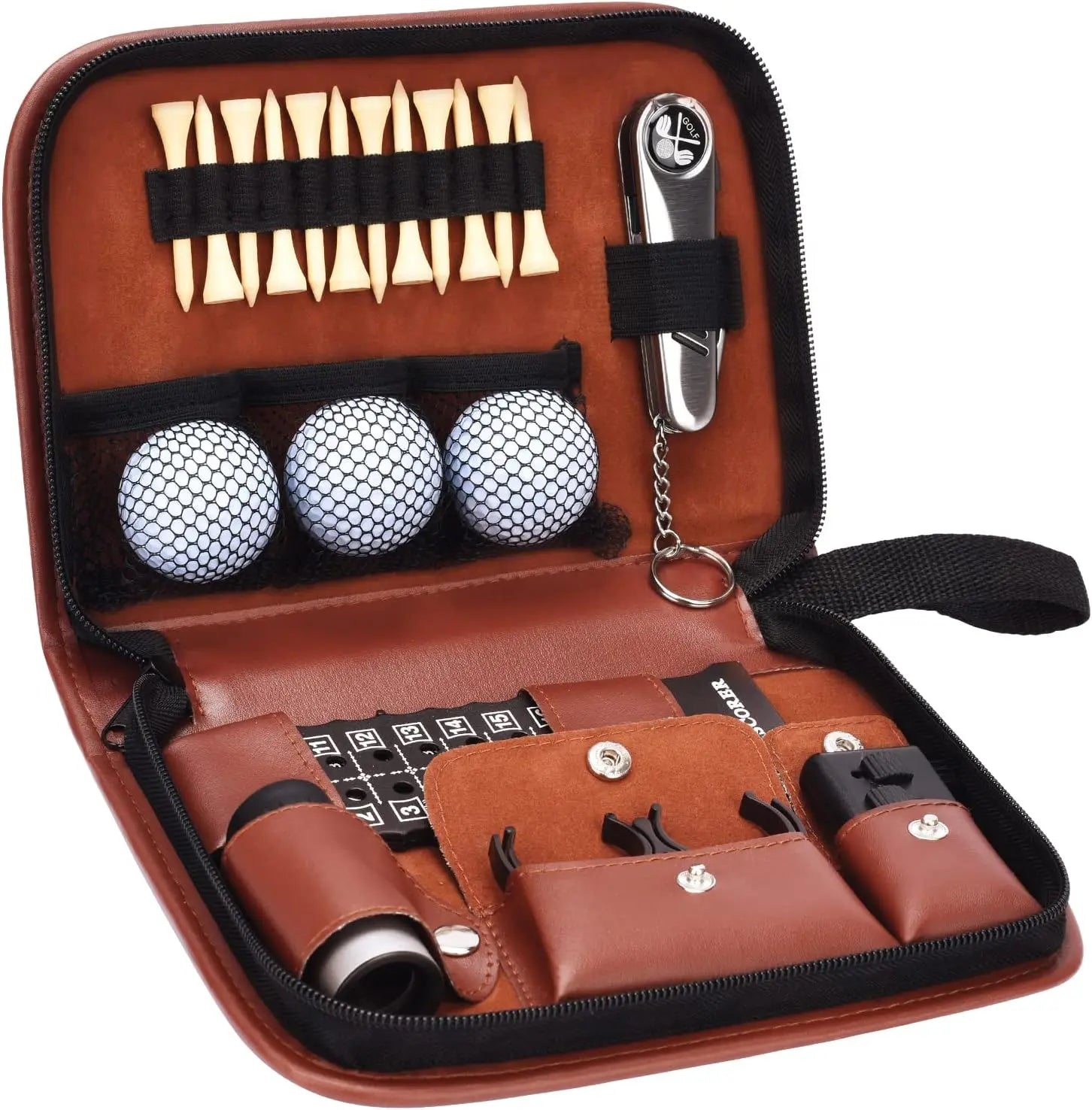 Golf Gifts for Men and Women, Golf Accessories Set with Hi-End Case, Golf Balls, Rangefinder, Golf Tees, Brush, Multifunctional Divot Knife, Scorer, Golf Ball Clamp - offpricesports