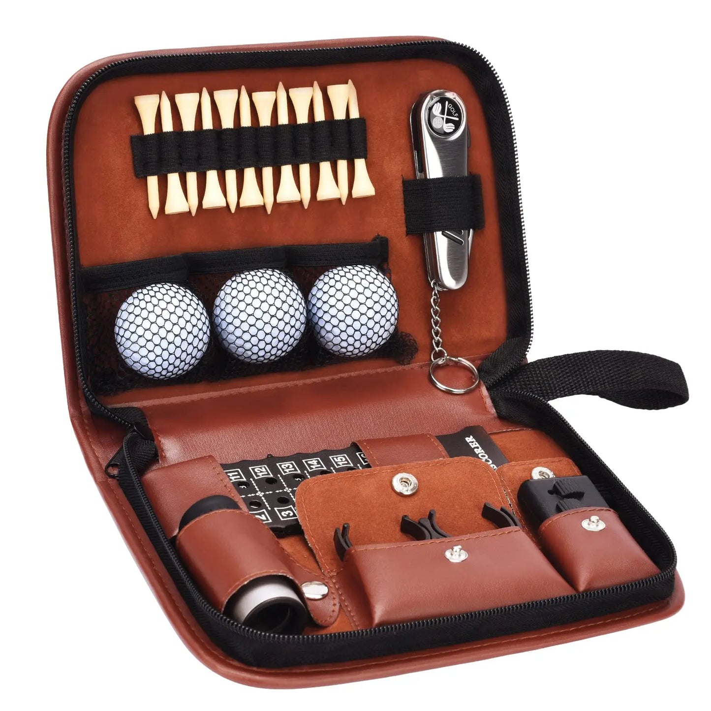 Golf Gifts for Men and Women, Golf Accessories Set with Hi-End Case, Golf Balls, Rangefinder, Golf Tees, Brush, Multifunctional Divot Knife, Scorer, Golf Ball Clamp - offpricesports