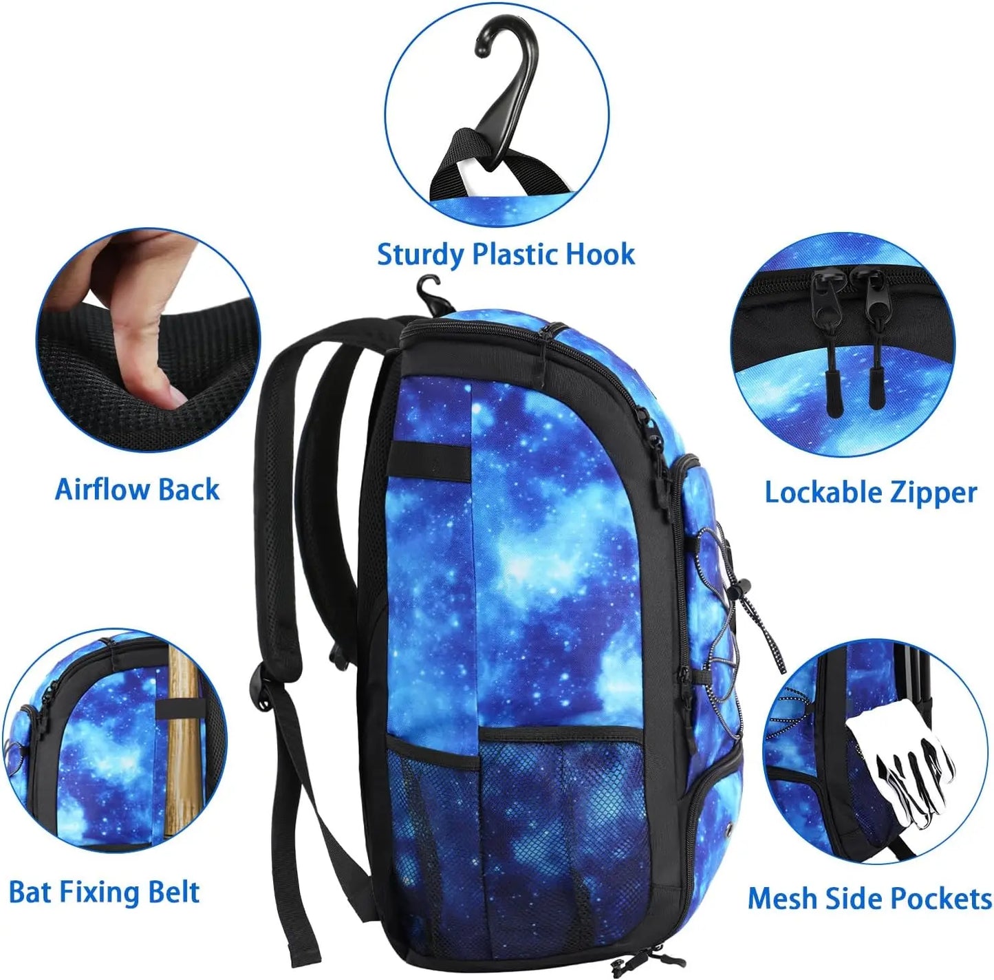 MATEIN Baseball Backpack, Softball Bat Bag with Shoes Compartment for Youth, Boys and Adult, Lightweight Baseball Bag with Fence Hook Hold TBall Bat, Batting Mitten, Helmet, Caps, Teeball Gear - offpricesports