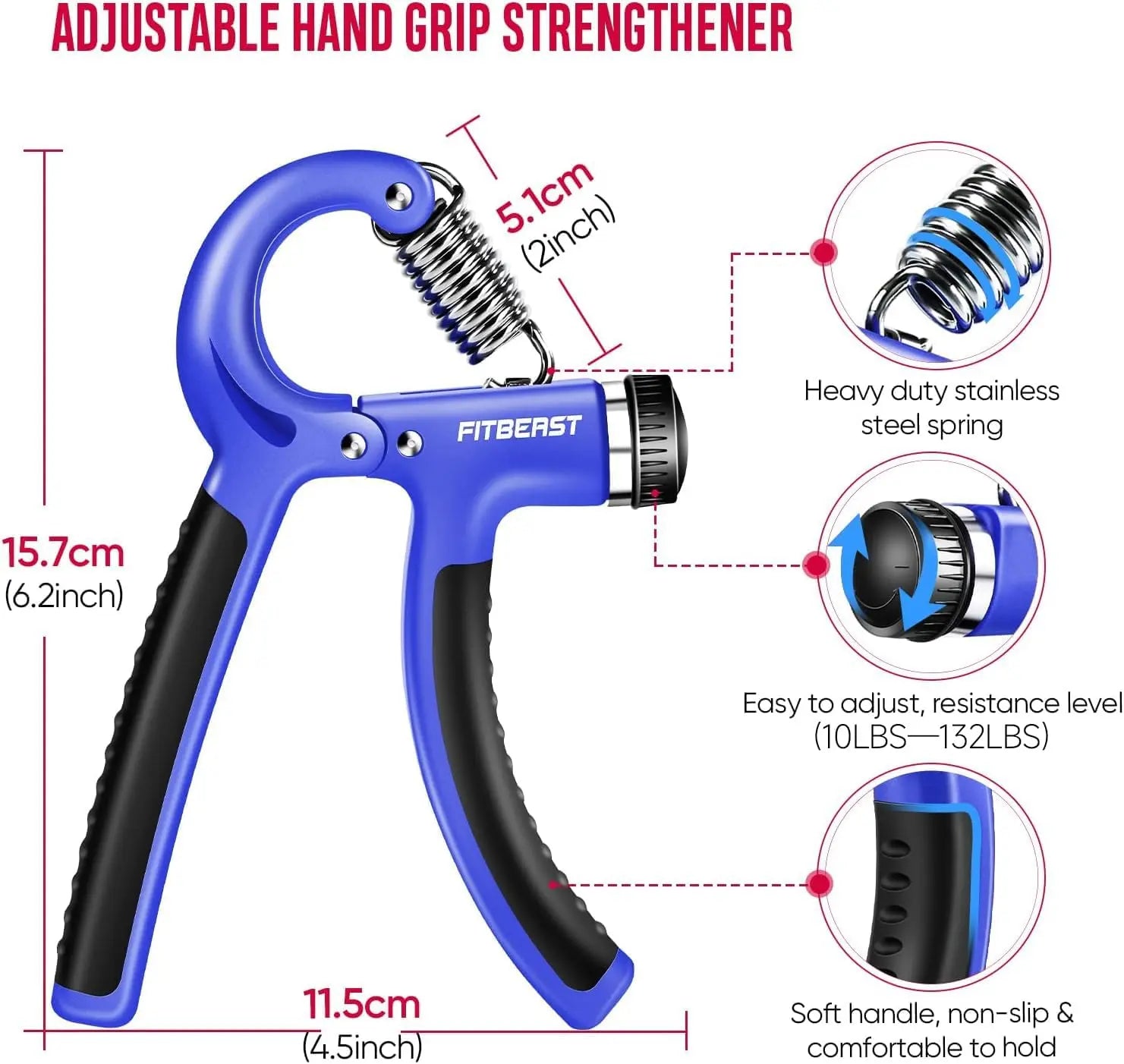 FitBeast Grip Strengthener Forearm Strengthener Hand Grips Strengthener Kit - 5 Pack Adjustable Resistance offpricesports