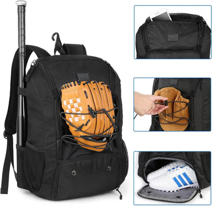 MATEIN Baseball Backpack, Softball Bat Bag with Shoes Compartment for Youth, Boys and Adult, Lightweight Baseball Bag with Fence Hook Hold TBall Bat, Batting Mitten, Helmet, Caps, Teeball Gear - offpricesports