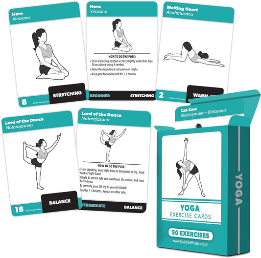 Palace Learning Yoga Pose Exercise Cards - Yoga Positions and Workout Fitness Cards with Over 50 Poses - 2.5" x 3.5" - offpricesports