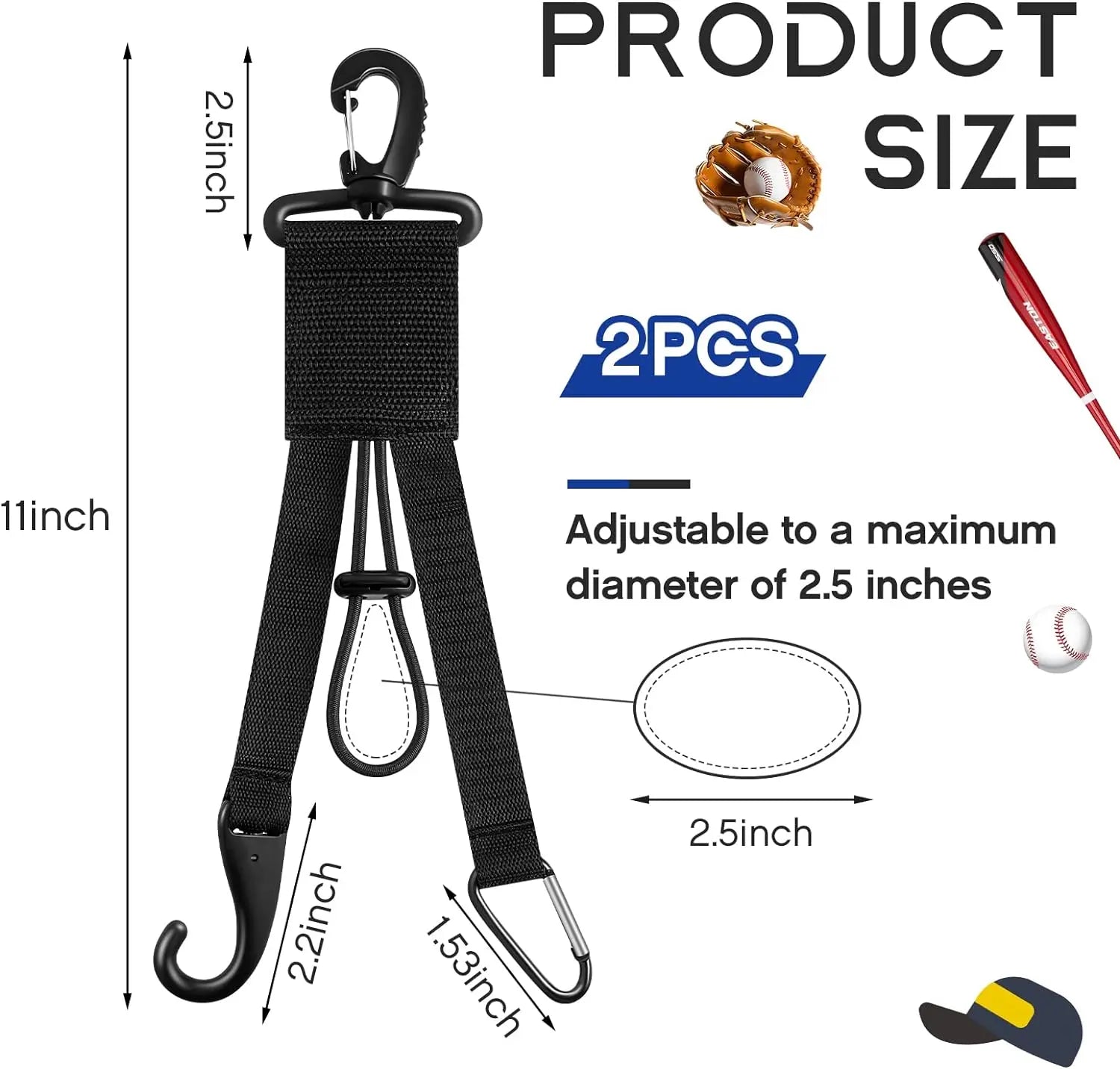 2 Pcs Baseball Softball Gear Hanger 3 in 1 Dugout Organizer Baseball Bat Holder with Glove Clip and Helmet Hook for Baseball Softball Fence Bag Water Bottle Hiking Camping - offpricesports