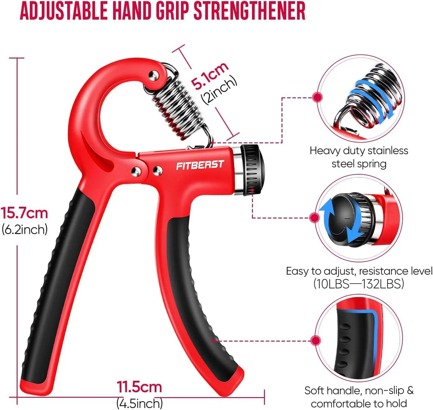 FitBeast Grip Strengthener Forearm Strengthener Hand Grips Strengthener Kit - 5 Pack Adjustable Resistance offpricesports