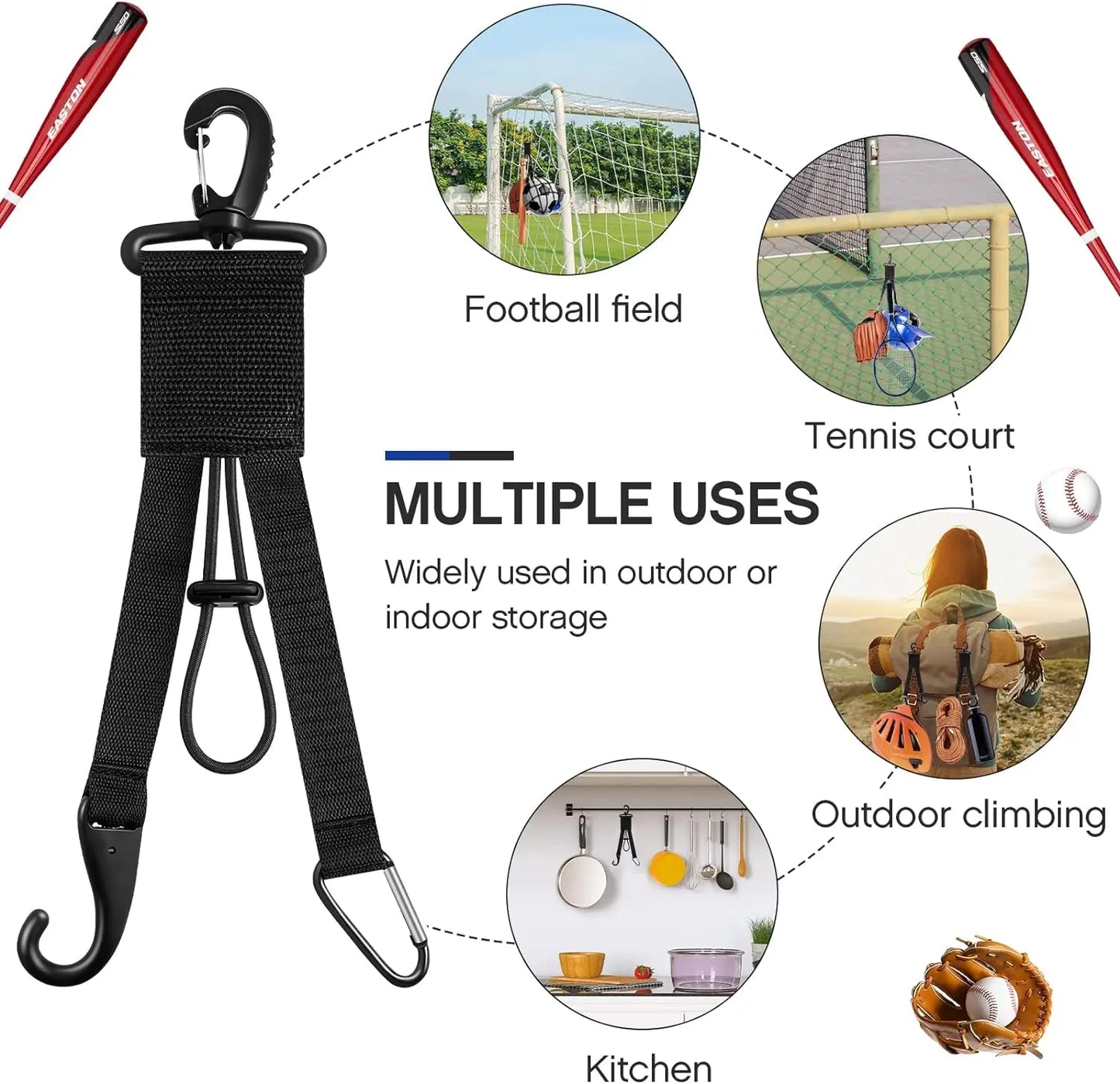 2 Pcs Baseball Softball Gear Hanger 3 in 1 Dugout Organizer Baseball Bat Holder with Glove Clip and Helmet Hook for Baseball Softball Fence Bag Water Bottle Hiking Camping - offpricesports