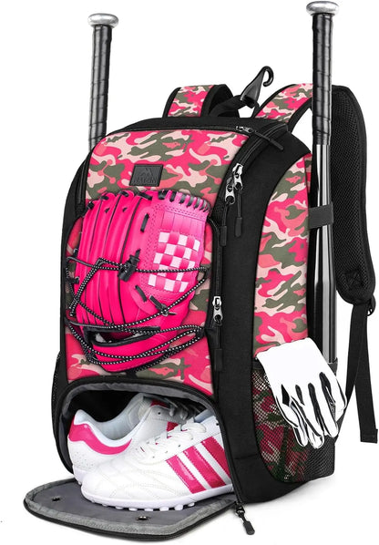 MATEIN Baseball Backpack, Softball Bat Bag with Shoes Compartment for Youth, Boys and Adult, Lightweight Baseball Bag with Fence Hook Hold TBall Bat, Batting Mitten, Helmet, Caps, Teeball Gear - offpricesports