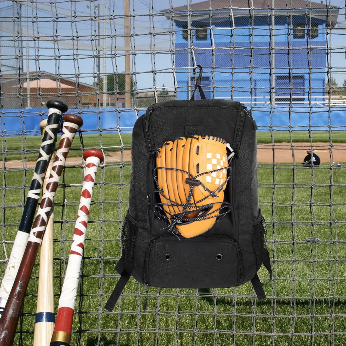 MATEIN Baseball Backpack, Softball Bat Bag with Shoes Compartment for Youth, Boys and Adult, Lightweight Baseball Bag with Fence Hook Hold TBall Bat, Batting Mitten, Helmet, Caps, Teeball Gear - offpricesports