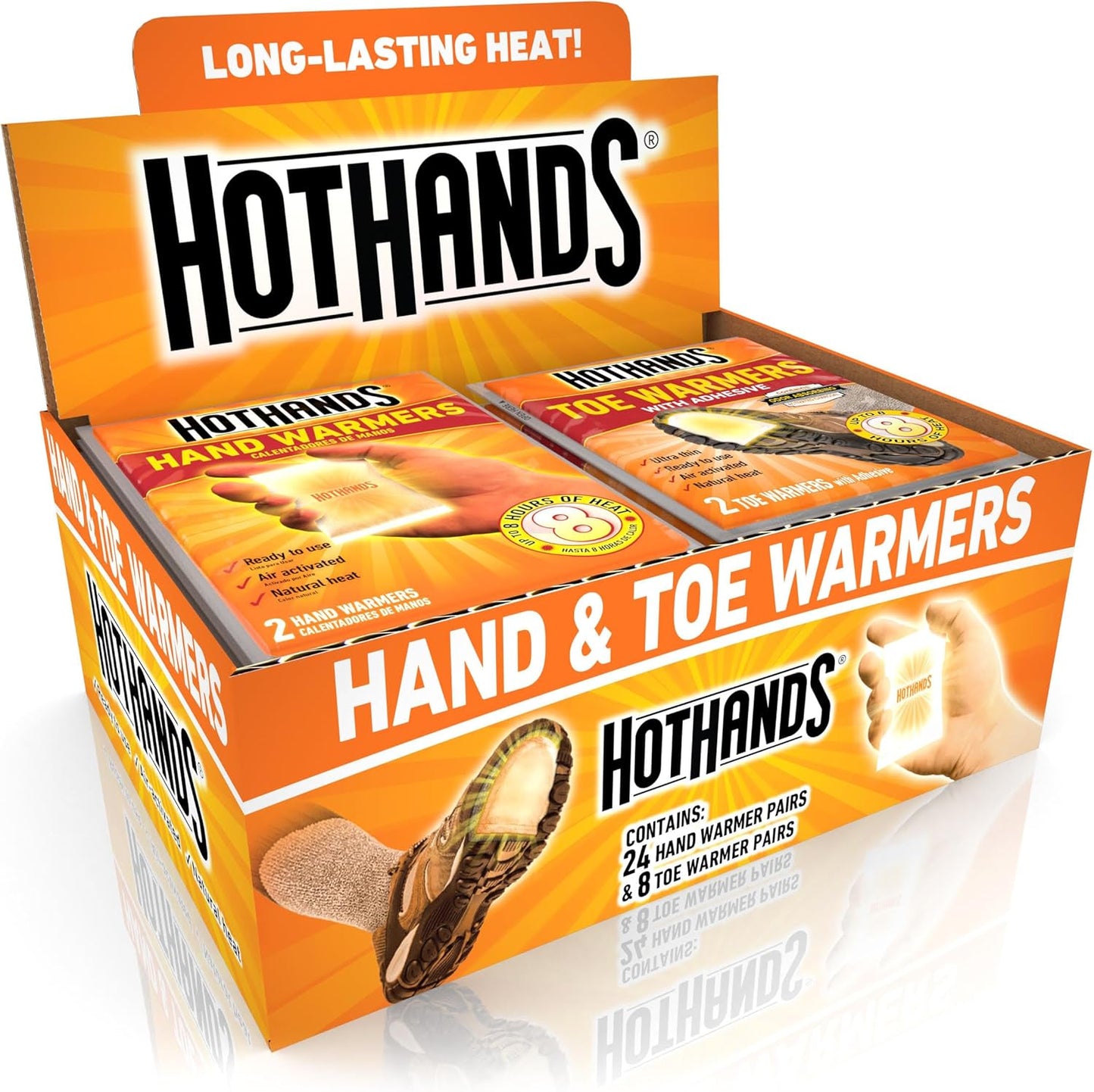 HotHands Hand & Toe Warmers - Long Lasting Natural Odorless Air Activated Warmers - 24 pair hand warmers & 8 pair toe warmers (Pack of 1) - offpricesports