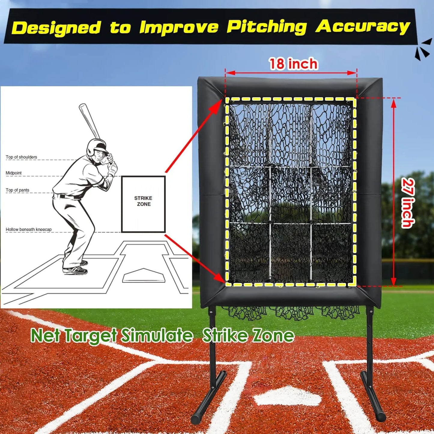 Jalunth Baseball Softball 9 Hole Pitching Net Strike Zone Heavy Duty Training Aid Equipment Pitch Target for Home Backyard Kids Youth Adults with 4 Ground Stakes offpricesports