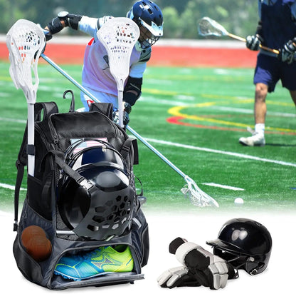 VIGEGAR Lacrosse Bag with Lacrosse Stick Holder, Lacrosse Backpack with Helmet Holder, Separate Shoe Space(Up to US Mens 13), with Pockets for Lacrosse Gear, Lacrosse Accessories - offpricesports