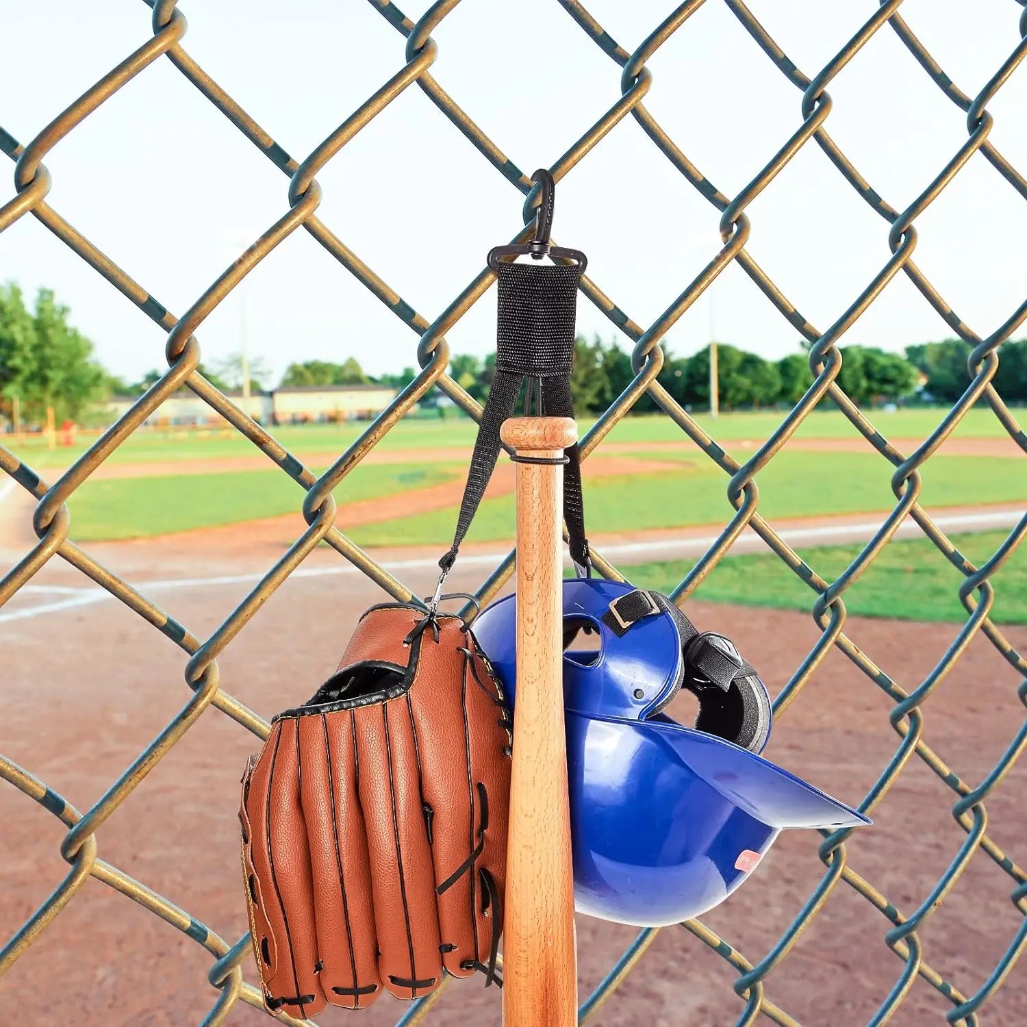 2 Pcs Baseball Softball Gear Hanger 3 in 1 Dugout Organizer Baseball Bat Holder with Glove Clip and Helmet Hook for Baseball Softball Fence Bag Water Bottle Hiking Camping - offpricesports