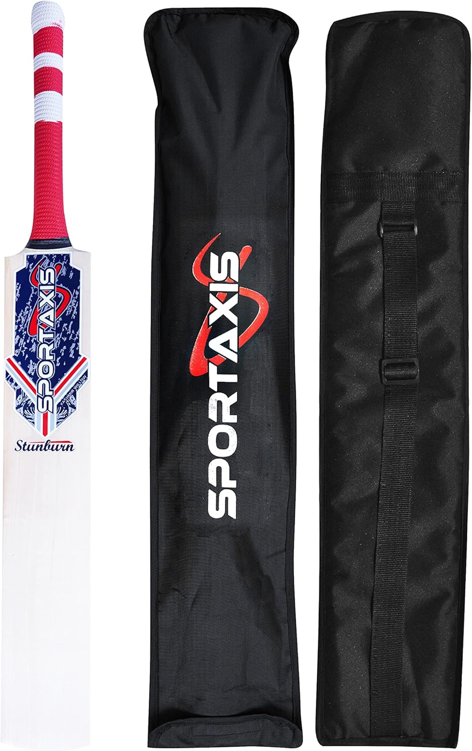 SPORTSAXIS Stunburn Grade 1 Kashmir Willow Cricket Bat - Rubber Grip, Semi Round Bottom - Full Size for Powerful Strikes - Ideal Training - Practice for Home/Club Play/Beach/Backyard Cricket - offpricesports