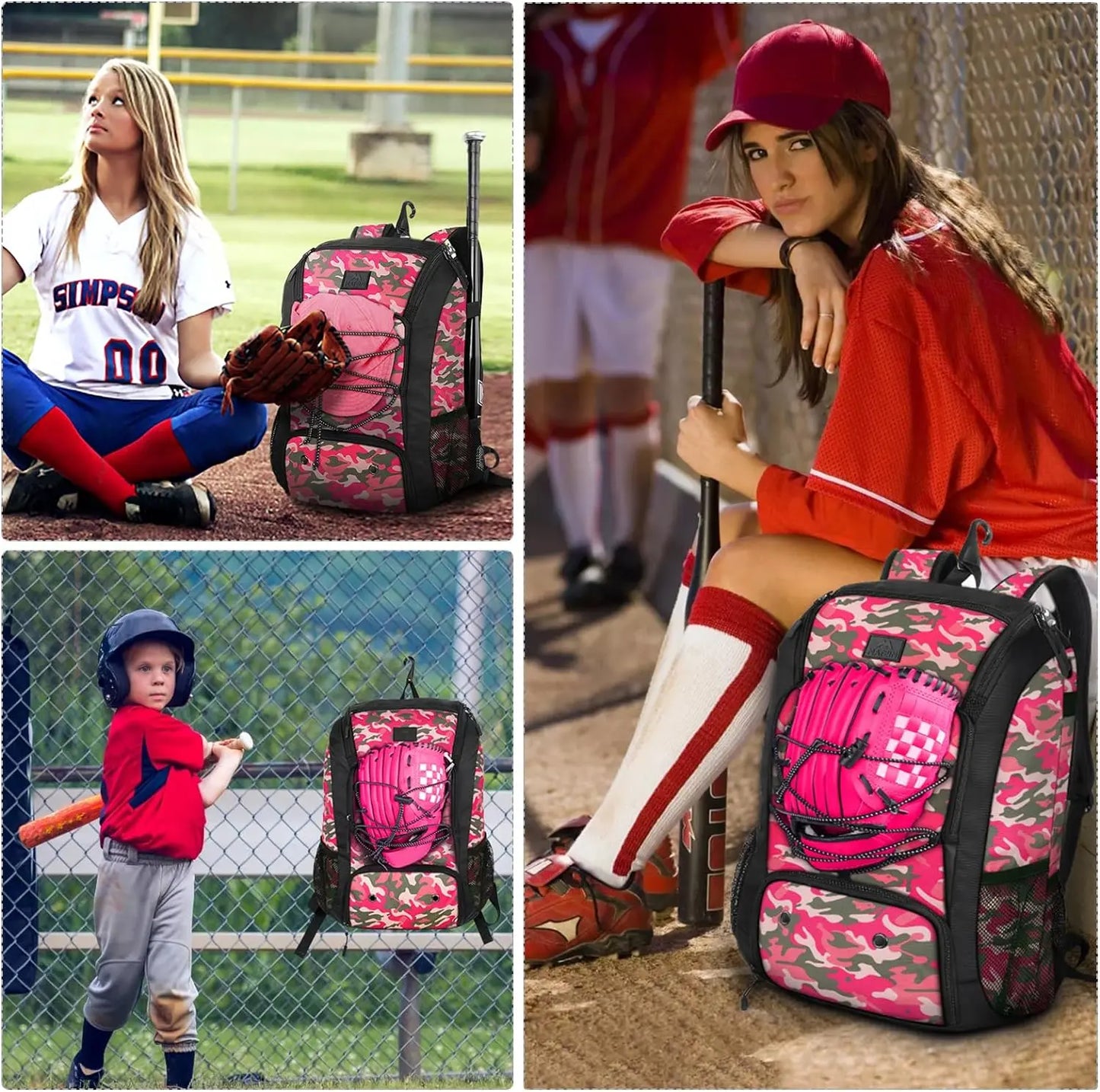 MATEIN Baseball Backpack, Softball Bat Bag with Shoes Compartment for Youth, Boys and Adult, Lightweight Baseball Bag with Fence Hook Hold TBall Bat, Batting Mitten, Helmet, Caps, Teeball Gear - offpricesports