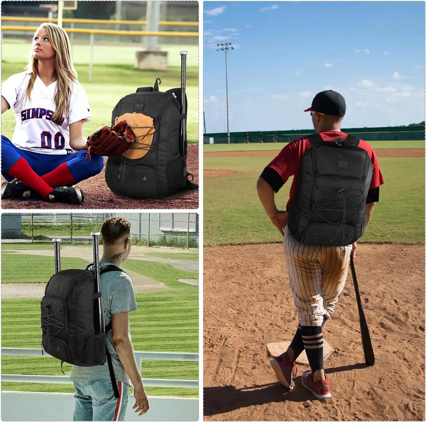 MATEIN Baseball Backpack, Softball Bat Bag with Shoes Compartment for Youth, Boys and Adult, Lightweight Baseball Bag with Fence Hook Hold TBall Bat, Batting Mitten, Helmet, Caps, Teeball Gear - offpricesports