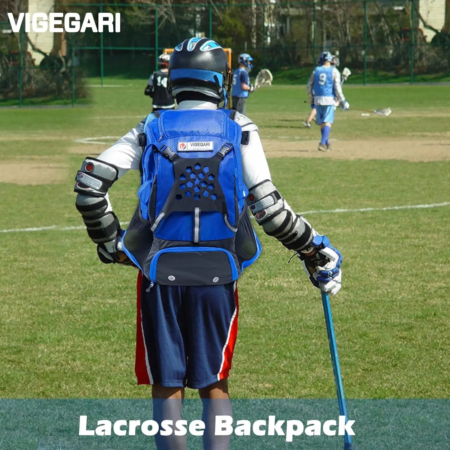 VIGEGAR Lacrosse Bag with Lacrosse Stick Holder, Lacrosse Backpack with Helmet Holder, Separate Shoe Space(Up to US Mens 13), with Pockets for Lacrosse Gear, Lacrosse Accessories - offpricesports