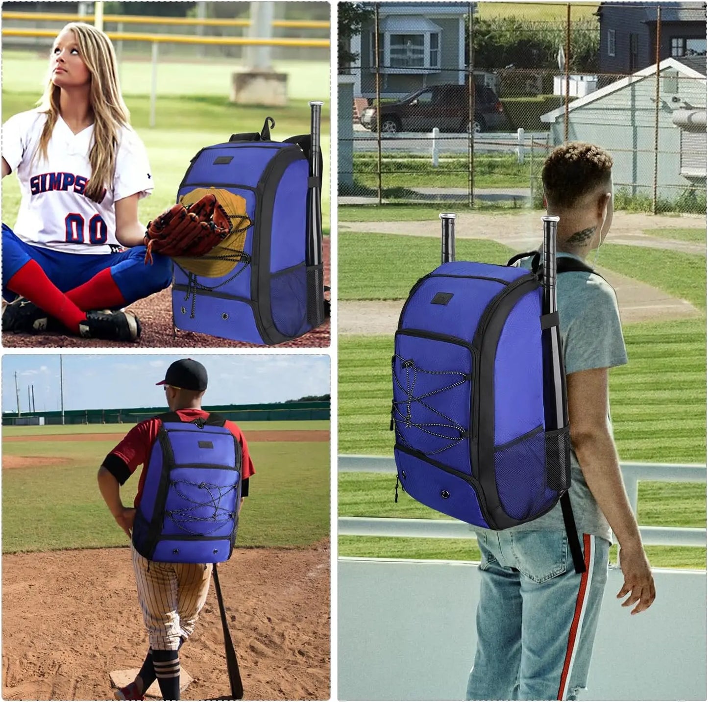 MATEIN Baseball Backpack, Softball Bat Bag with Shoes Compartment for Youth, Boys and Adult, Lightweight Baseball Bag with Fence Hook Hold TBall Bat, Batting Mitten, Helmet, Caps, Teeball Gear - offpricesports