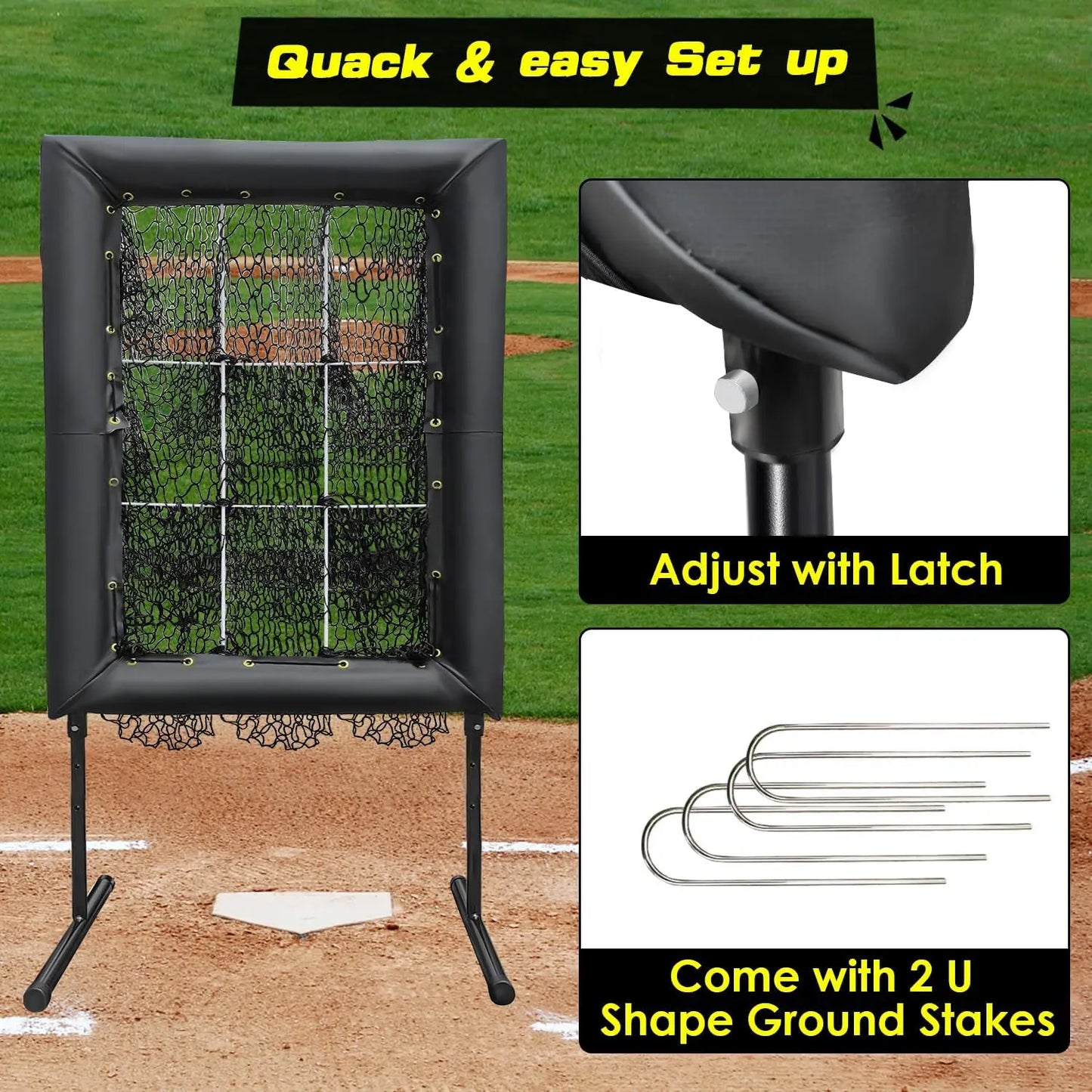 Jalunth Baseball Softball 9 Hole Pitching Net Strike Zone Heavy Duty Training Aid Equipment Pitch Target for Home Backyard Kids Youth Adults with 4 Ground Stakes offpricesports