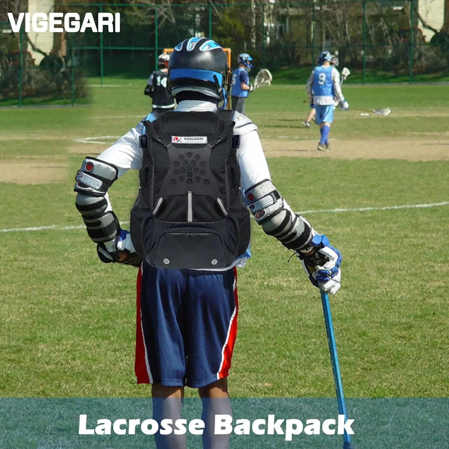 VIGEGAR Lacrosse Bag with Lacrosse Stick Holder, Lacrosse Backpack with Helmet Holder, Separate Shoe Space(Up to US Mens 13), with Pockets for Lacrosse Gear, Lacrosse Accessories - offpricesports