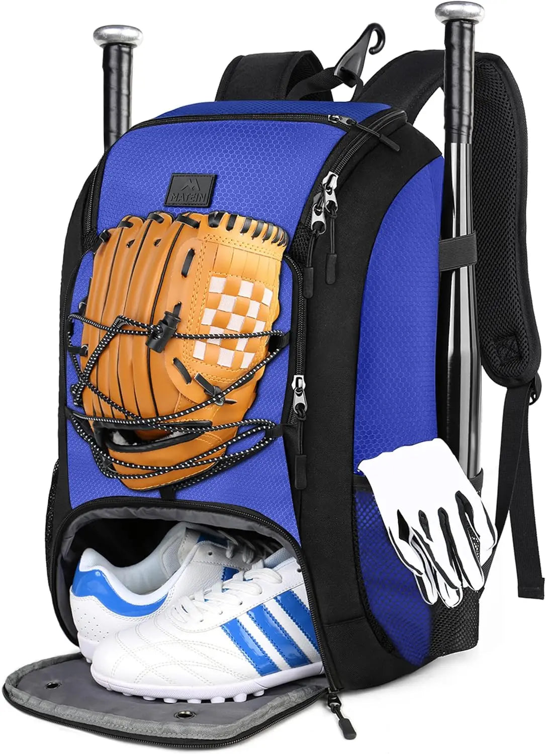 MATEIN Baseball Backpack, Softball Bat Bag with Shoes Compartment for Youth, Boys and Adult, Lightweight Baseball Bag with Fence Hook Hold TBall Bat, Batting Mitten, Helmet, Caps, Teeball Gear - offpricesports