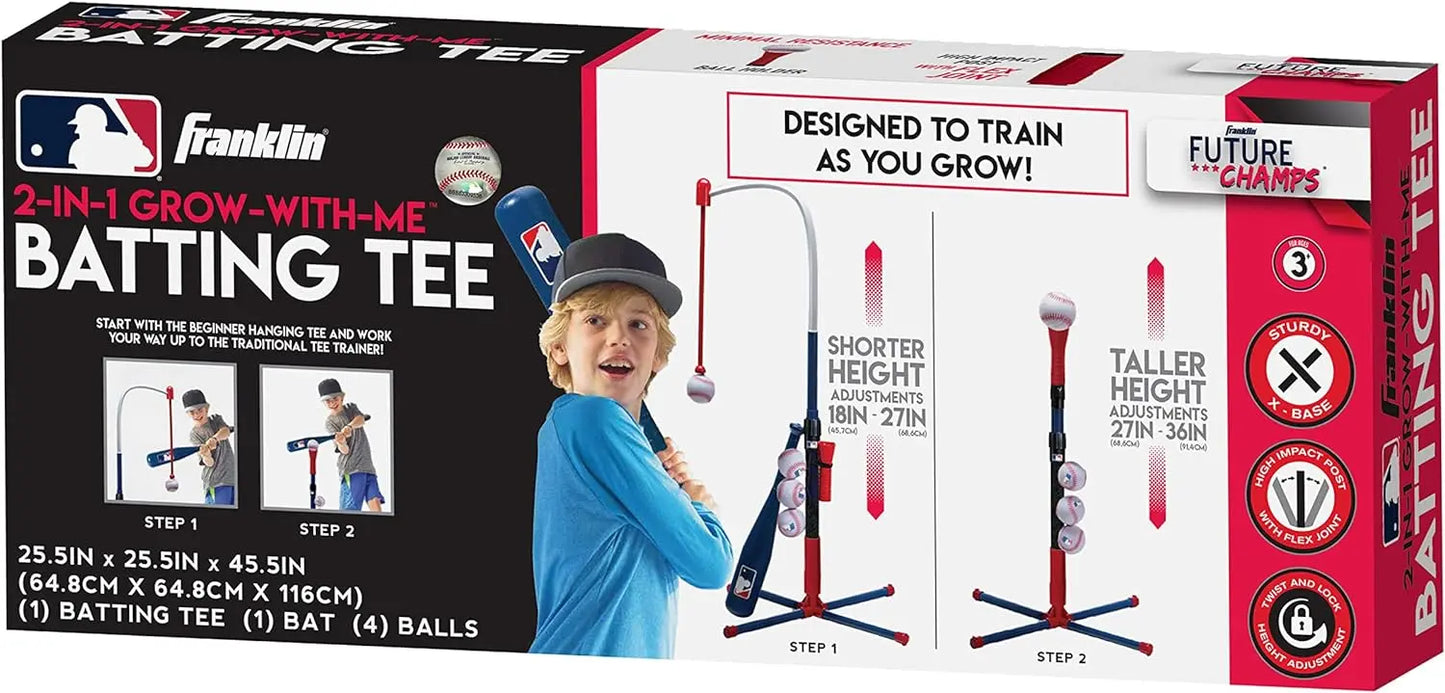 Franklin Sports Grow-with-Me Kids Baseball Batting Tee + Stand Set for Youth + Toddlers - Youth Baseball, Softball + Teeball Hitting Tee Set for Boys + Girls offpricesports