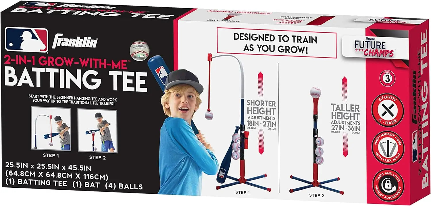 Franklin Sports Grow-with-Me Kids Baseball Batting Tee + Stand Set for Youth + Toddlers - Youth Baseball, Softball + Teeball Hitting Tee Set for Boys + Girls offpricesports