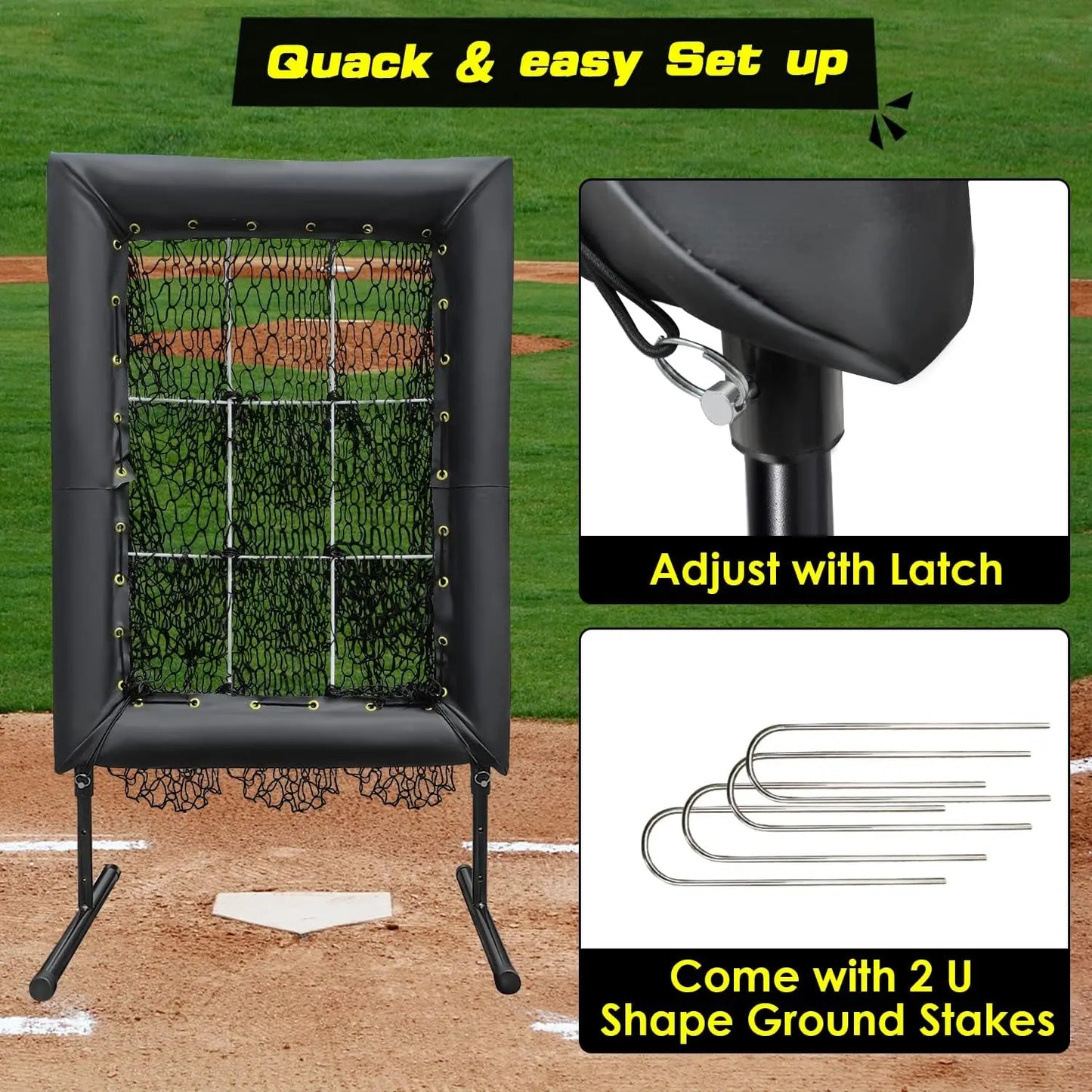 Jalunth Baseball Softball 9 Hole Pitching Net Strike Zone Heavy Duty Training Aid Equipment Pitch Target for Home Backyard Kids Youth Adults with 4 Ground Stakes offpricesports