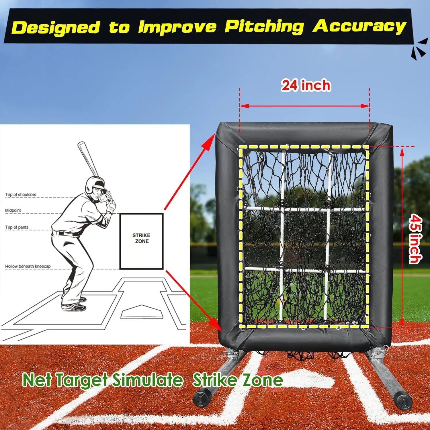 Jalunth Baseball Softball 9 Hole Pitching Net Strike Zone Heavy Duty Training Aid Equipment Pitch Target for Home Backyard Kids Youth Adults with 4 Ground Stakes offpricesports