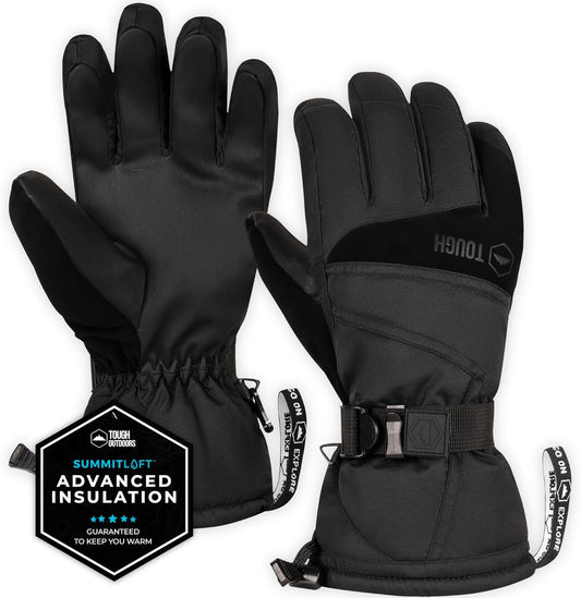 Tough Outdoors Ski Gloves - Waterproof Snow Gloves for Women and Men - Winter Snowboard Gloves - Skiing & Snowboarding Gloves for Cold Weather - with Wrist Leashes, Nylon Shell, Thermal Insulation - offpricesports