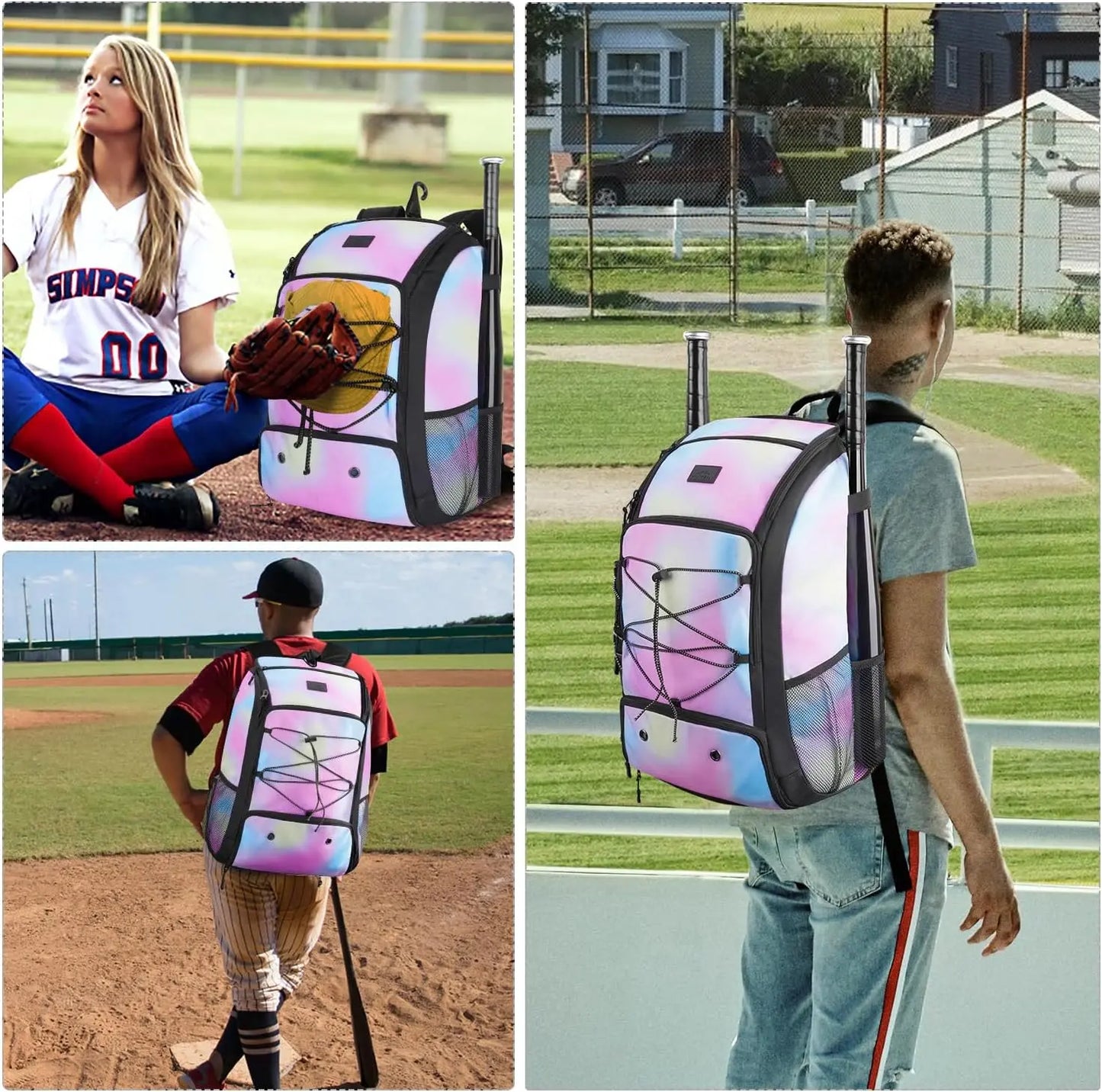 MATEIN Baseball Backpack, Softball Bat Bag with Shoes Compartment for Youth, Boys and Adult, Lightweight Baseball Bag with Fence Hook Hold TBall Bat, Batting Mitten, Helmet, Caps, Teeball Gear - offpricesports