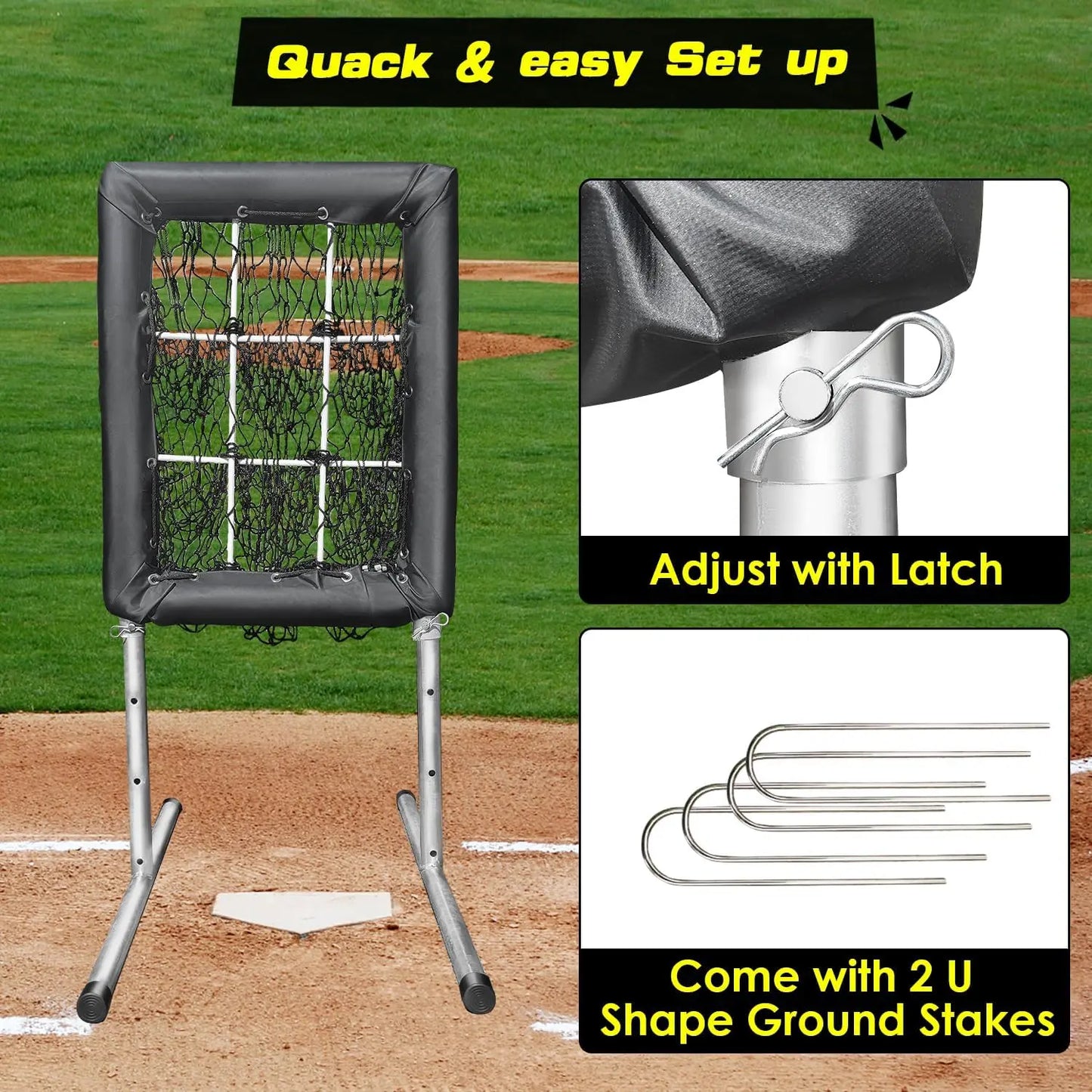 Jalunth Baseball Softball 9 Hole Pitching Net Strike Zone Heavy Duty Training Aid Equipment Pitch Target for Home Backyard Kids Youth Adults with 4 Ground Stakes offpricesports